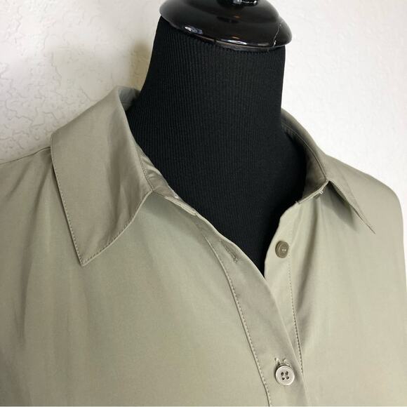 Soft Surroundings sage green khaki drawstring hem button down top size Medium - Picture 5 of 15